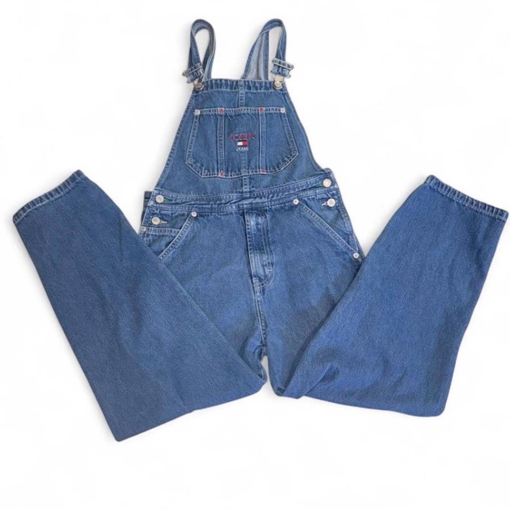 Vintage 90s Y2K Tommy Hilfiger Jeans Blue Denim Overalls Kids Size S Carpenter